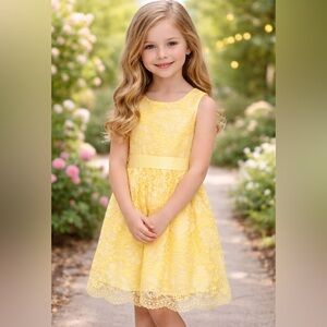 Place Yellow Floral Lace Kids Dress